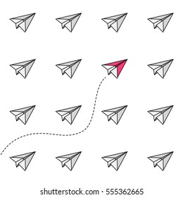 Paper airplane Challenge Airmail Minimalistic Flat Line Color Icon Pictogram Illustration Set Collection