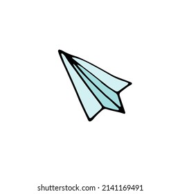 Paper airplane. Children's paper craft. Origami. Vector. Doodle. Hand-drawn illustration.