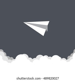 Paper airplane and cloud. Business concept, goal achievement, success, winning. Flat style vector