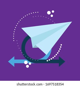 paper airplane concept.Conceptual vector illustration in flat style design.Isolated on background.