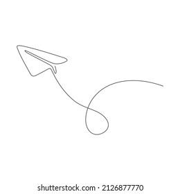 Dibujo continuo de una línea en el avión de papel. Enviar el plano plegable lineal del mensaje. Vector aislado en blanco.