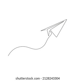 Paper airplane continuous one line drawing. Sending message linear fold plane. Vector isolated on white.