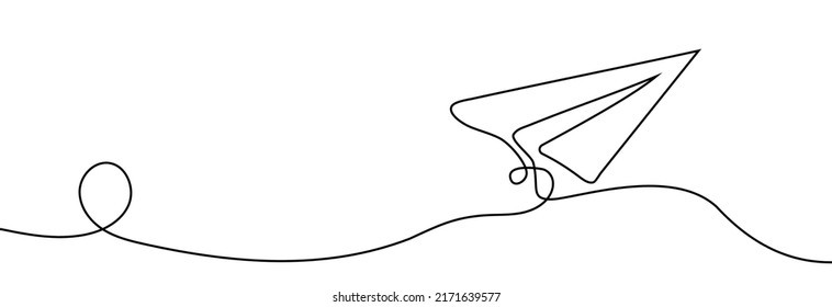 Paper airplane continuous one line drawing. Line art. Vector illustration