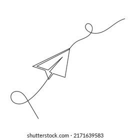 Dibujo continuo de una línea en el avión de papel. Ilustración de líneas