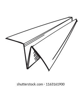 Paper airplane contour illustration for coloring. Template for tattoo.
