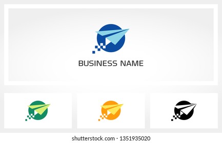 Paper Airplane Data Digital Pixel Logo