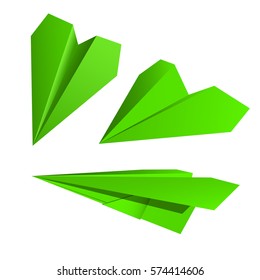 Paper airplane. Different views of the aircraft. Isolated objects. Vector illustration.