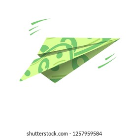 Paper Airplane Of Dollars Vector, Flying Money. Illustration