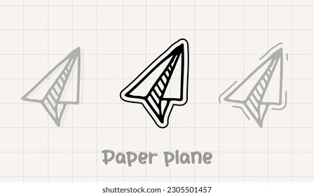 paper airplane doodle Vector. Travel, route symbol. Vector illustration of hand drawn paper plane. Isolated. Outline. Hand drawn doodle airplane. Black linear paper plane icon