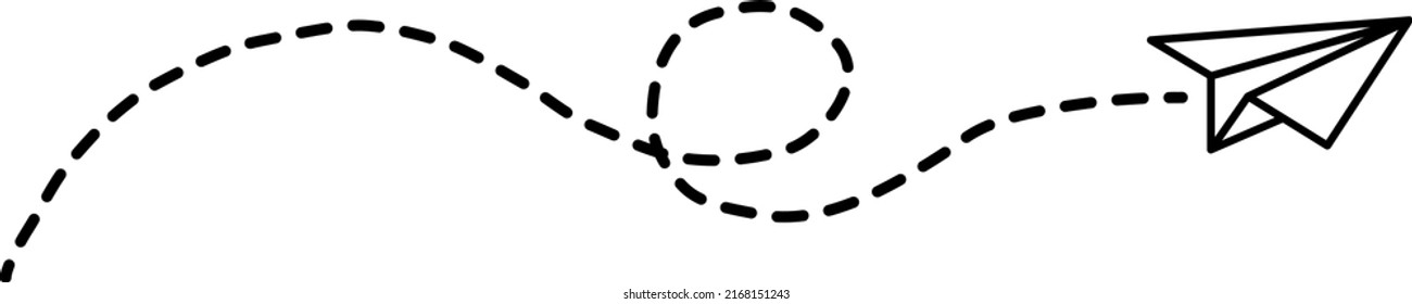Paper airplane with dotted line. Arrive icon. Vector illustration.