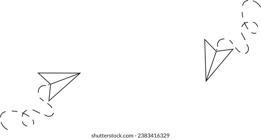 Paper airplane dotted line isolated transparent background with space for text. Children's Simple black line plane on white. Vector illustration can used t-shirt print, notebook and web pages symbol.