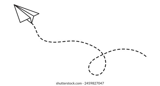Paper airplane with dotted line vector. Travel symbol. Paper plane vector illustration.