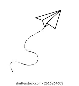Paper airplane with dotted line vector. Travel symbol. Vector illustration.

