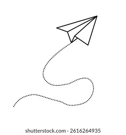 Paper airplane with dotted line vector. Travel symbol. Vector illustration.

