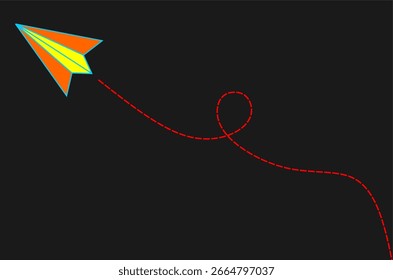 Paper airplane with dotted path vector. Flying paper airplane with dotted air route. Paper airplane icon set. Flying paper plane icon. Travel airplane icon. Online message symbol.