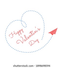 paper airplane is drawn on a sheet of paper. outlined heart sign. design for greeting cards and invitations of Valentine s Day.