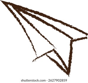 Um avião de papel desenhado com linhas ásperas e irregulares. O estilo desenhado à mão lhe dá uma aparência texturizada. Ilustração de vetor de desenhos animados.