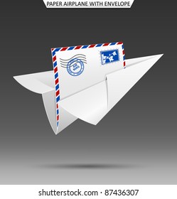 Paper airplane with envelope. Airmail