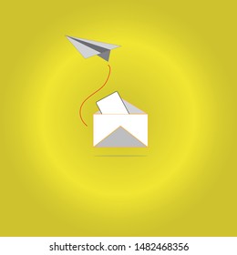Paper airplane with envelope. Vector illustration concept, email or sent letter. 