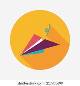 paper airplane flat icon with long shadow