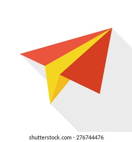Paper airplane flat icon with long shadow