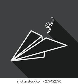 paper airplane flat icon with long shadow, line icon