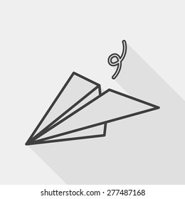 paper airplane flat icon with long shadow, line icon