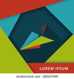 paper airplane flat icon with long shadow