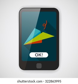 paper airplane flat icon with long shadow