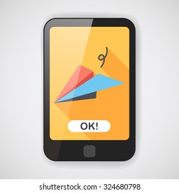paper airplane flat icon with long shadow
