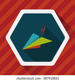 paper airplane flat icon with long shadow