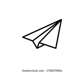 Icono plano del avión de papel. Señales de línea delgada para el logotipo de diseño, tarjeta de visita, etc. Símbolo único de esquema de alta calidad para diseño web o aplicación móvil. Pictograma del contorno del avión de papel.