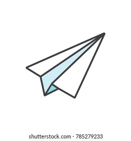 Paper airplane flat line colored icon.