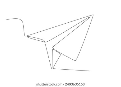 A paper airplane flying in the air. Paper plane one-line drawing