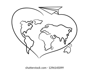 Paper airplane flying around the world illustration