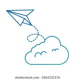 paper airplane flying with cloud