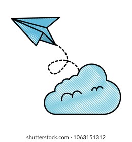 paper airplane flying with cloud