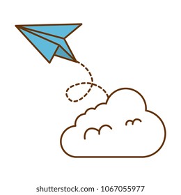 paper airplane flying with cloud