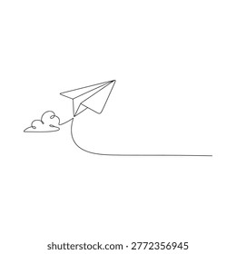 paper airplane flying with cloud trail on white background