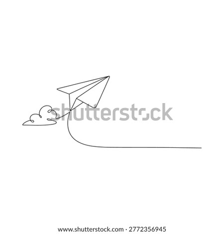 paper airplane flying with cloud trail on white background