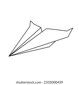paper airplane flying icon, flat illustration on transparent background, outline