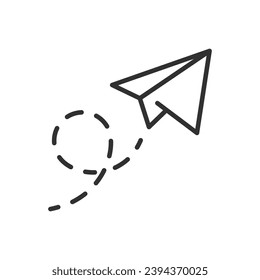 Paper airplane flying, linear icon. Line with editable stroke