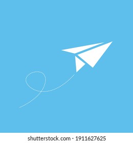 Paper Airplane Flying. Message, Sending, Freedom Concept. Vector Illustration.