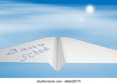 paper airplane flying over the clouds; vector illustration
