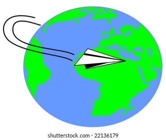 paper airplane flying over the world vector file
