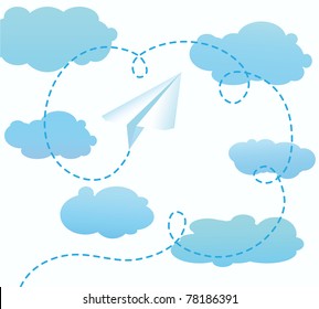 The paper airplane flying to the sky