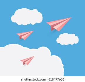 Paper airplane flying in the sky.vector illustration