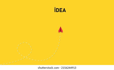 Paper airplane flying towards idea on yellow background.
Way forward, unique, innovation, startup, business, growth concept.