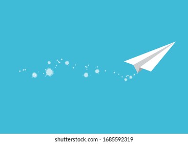 Paper airplane flying trajectory in the blue sky. Concept of travelling or of first or preliminary stage of project