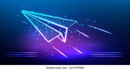 Paper airplane flying up. Send mail email message pictogram, paper origami airplane illustration. Travel, freedom and aviation concept. Polygonal icon for business. Vector 